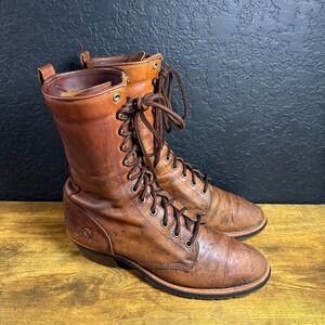 VTG HH Double H Mens 6.5 M Brown Leather Lace Up Logger Work Boots 87122